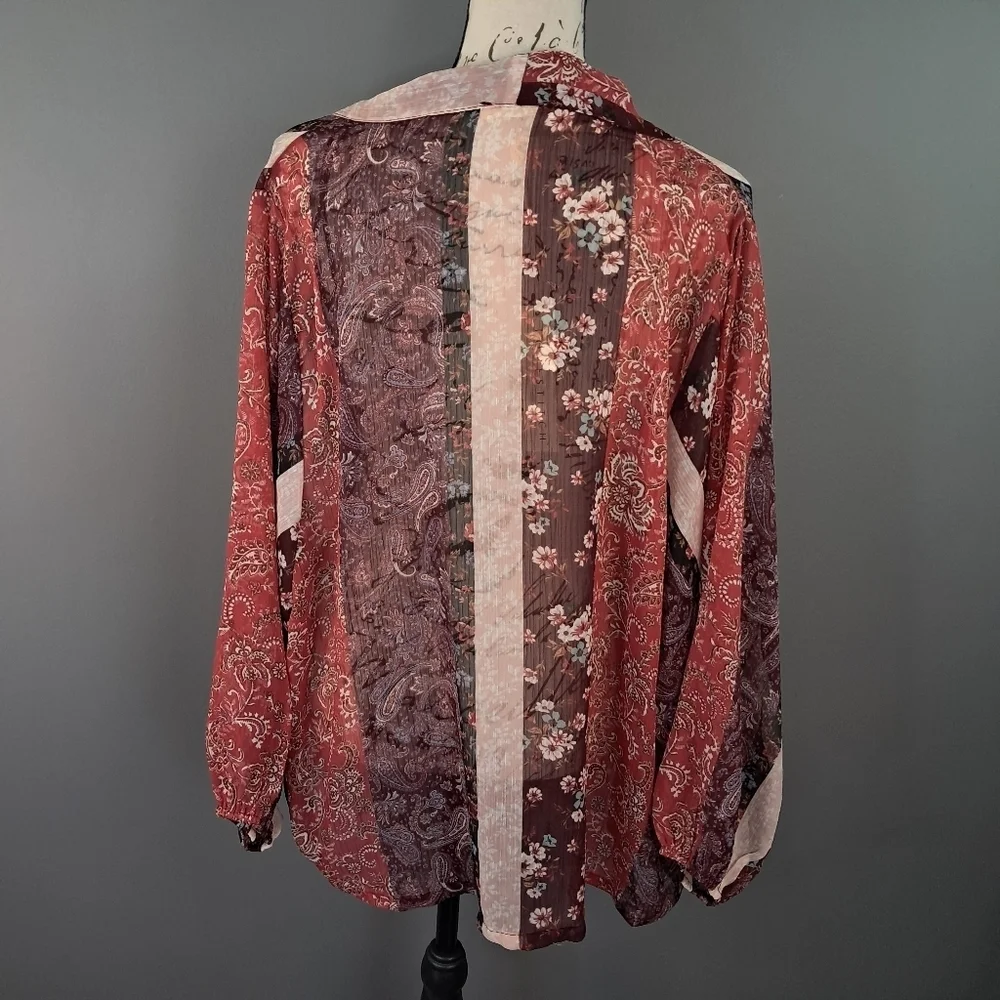 Lovestitch Kimono Top Size Small Patchwork Floral Print Tie Crinkle Coverup - Picture 2 of 7